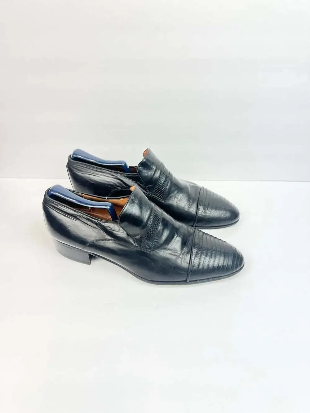 Vintage  Men's Black Lizard Embossed Leather Slip-On Dress Shoes Size 9.5M